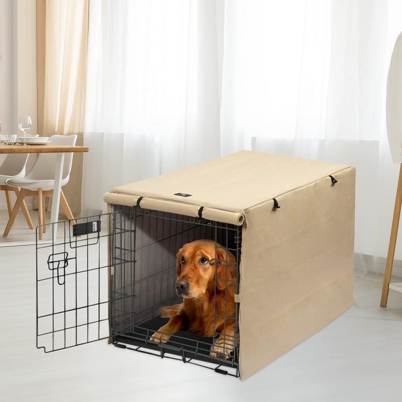 X-ZONE PET Double Door Dog Crate Cover - Polyester Pet Kennel Cover (Fits 24 30 36 42 48 inches Wire Crate) (42Inch, Tan) - Image 2